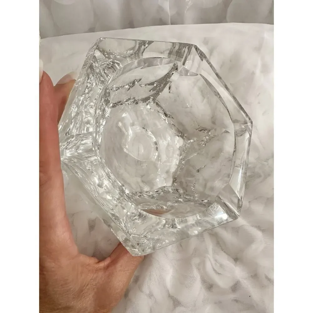 Vintage Lead Crystal MCM Cigarette Ashtray Home Bar Round Heavy Modern